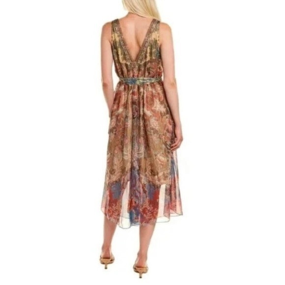 Hemant & Nandita Mellona Floral Embroidered Midi Dress Women’s‎ Size Small Gold - Picture 2 of 10